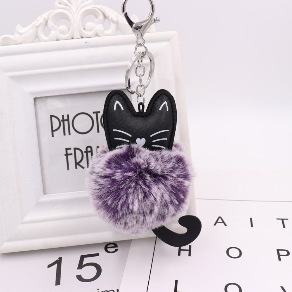 *BELVA* Two-Tone Purple x Black Cat Keychain Ring